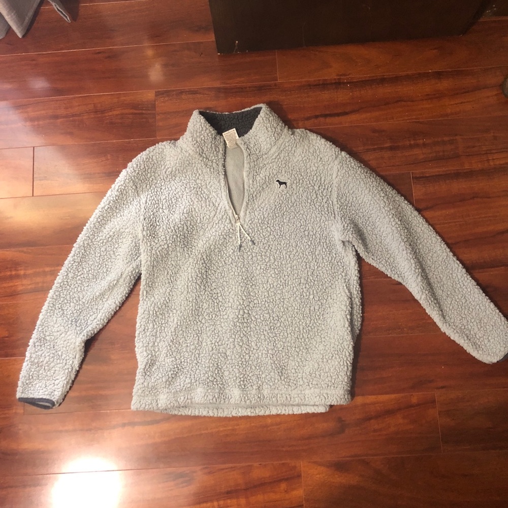 VS PINK Grey Sherpa Boyfriend Quarter Zip